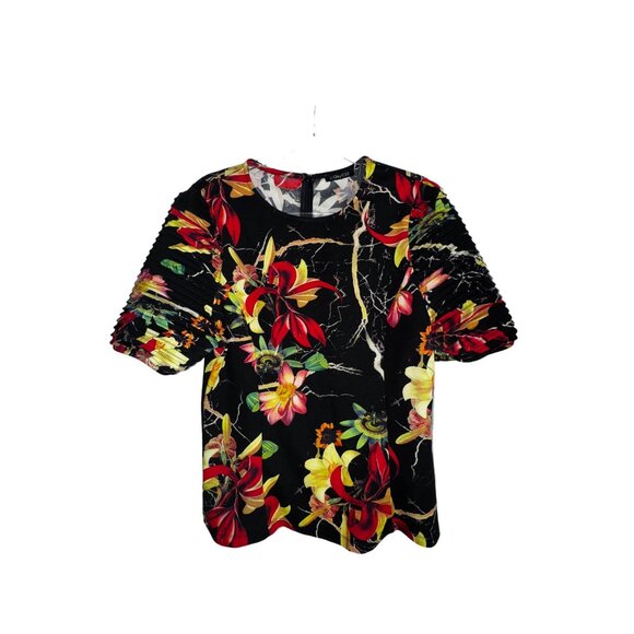 Floral Print Top By CQ By CQ -Large Polyester & Spandex Multi-Color Short Sleeve - Picture 9 of 9